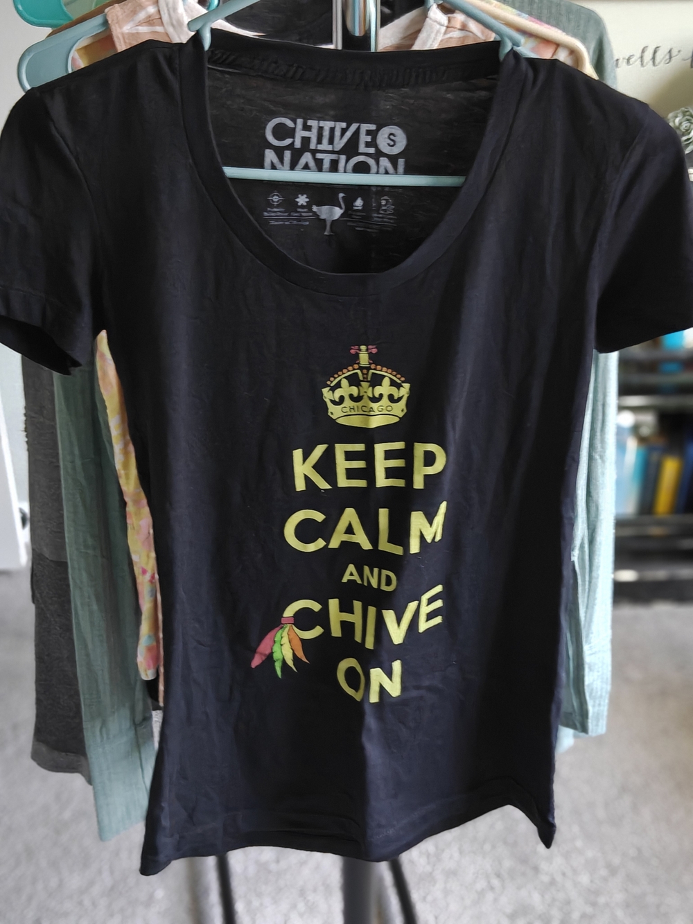 Women's Chicago "Keep Calm and Chive On" Black Graphic Tee